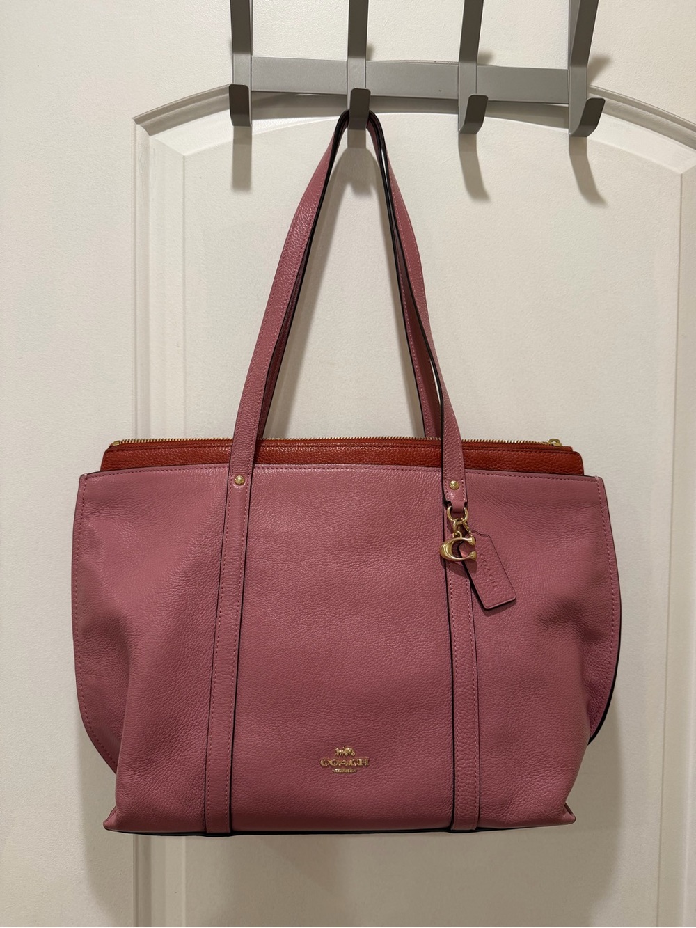 Coach Rose Pink Tote with Red Trim and Gold Hardware